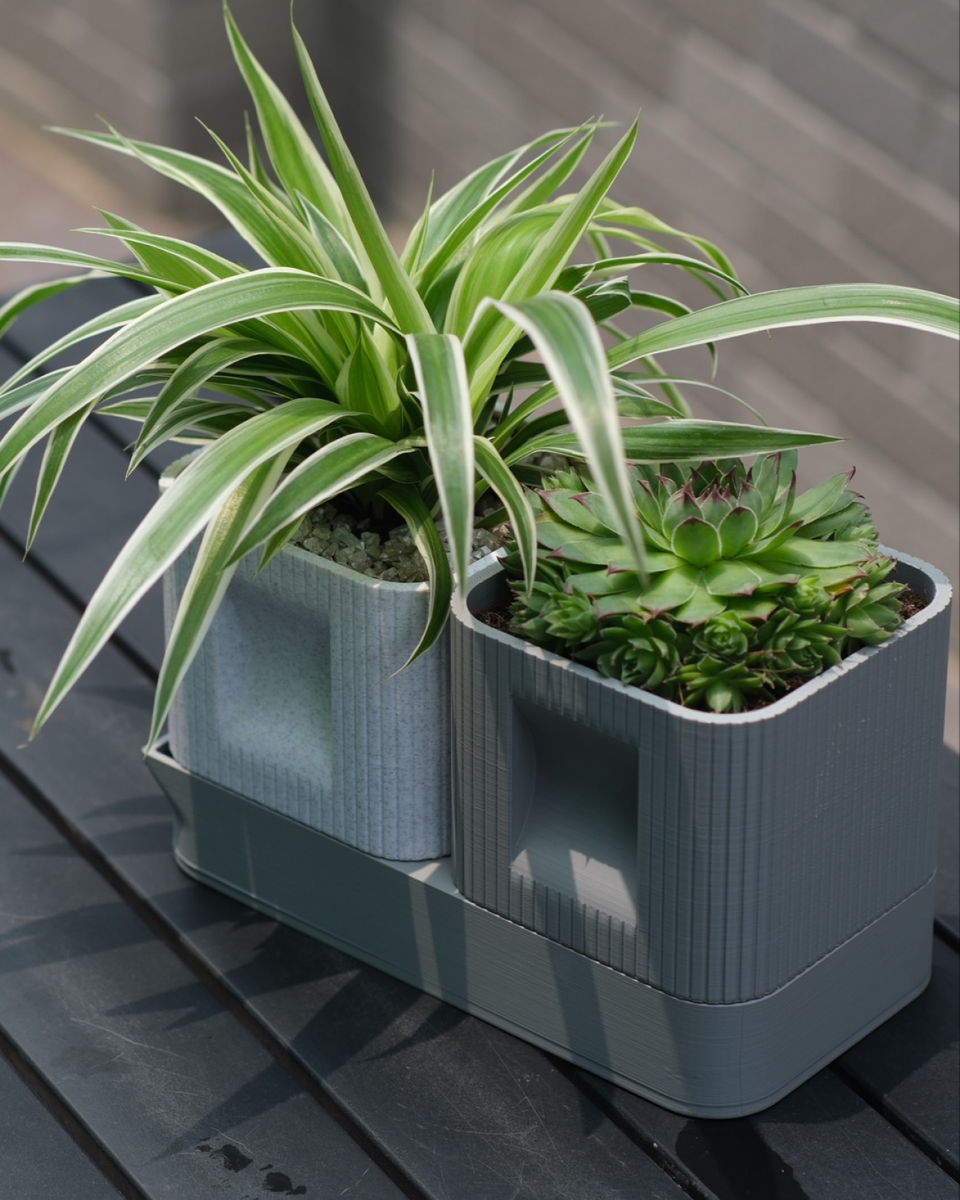 Aura DUO | Architectural Ribbed Square Planter with Hidden Drainage - thumbnail 5